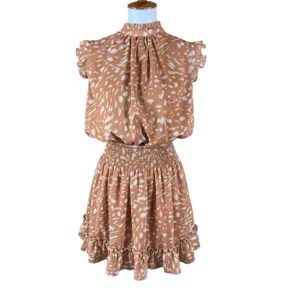 Grade And Gather Rust Animal Print Ruffle Dress M Boho Smocked Waist - Picture 1 of 6